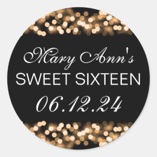 Sticker Rond Élégant Sweet 16 Anniversaire Hollywood Glam Gold