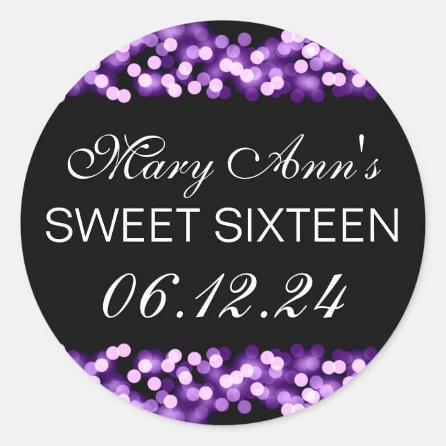 Sticker Rond Élégant Sweet 16 Anniversaire Hollywood Glam viole (Devant)
