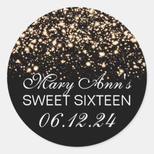 Sticker Rond Élégant Sweet 16 Anniversaire Minuit Glam Or