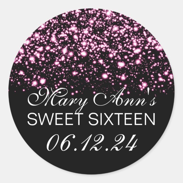 Sticker Rond Élégant Sweet 16 Anniversaire Minuit Glam rose (Devant)