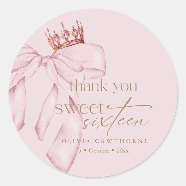 Sticker Rond Elegant Sweet 16 Blush Pink Birthday  (Devant)