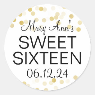 Sticker Rond Elégant Sweet 16 Faux Gold Foil Parties scintillan