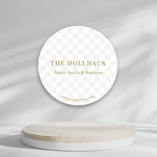 Sticker Rond Élégant Tan À damiers Gold Boutique Event Display