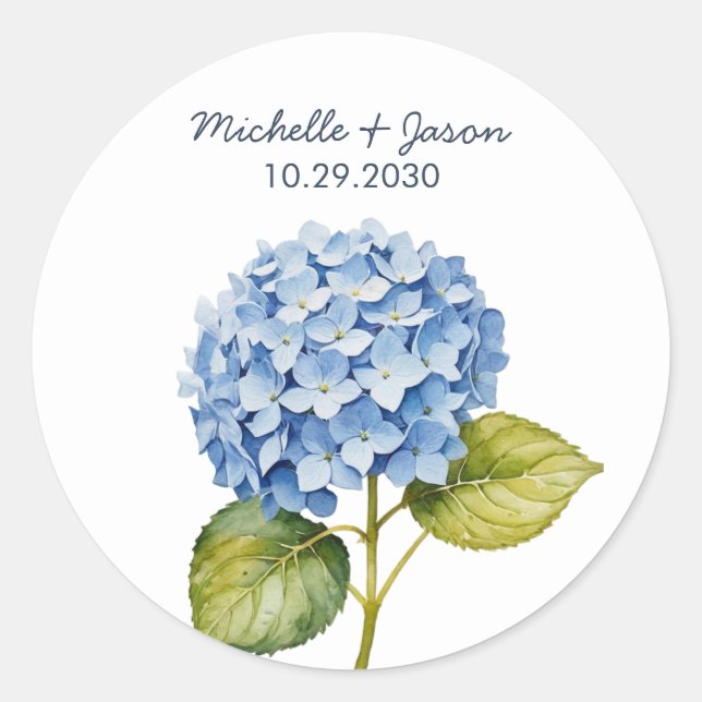 Sticker Rond Élégant Tendance Mariage Aquarelle Hydrangea Flora (Devant)