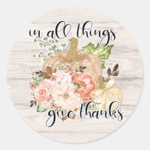Sticker Rond Élégant Thanksgiving Chic Floral Citrouille