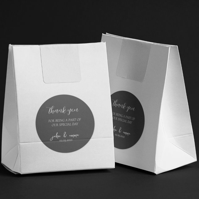 Sticker Rond Elégant thème Mariage noir et blanc (Thank you sticker on a gift makes your guests happy)