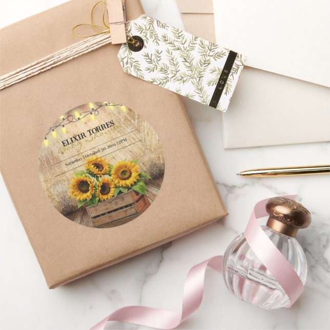 Sticker Rond Élégant tourbe de tournesol rustique Baby shower m (Cadeaux)