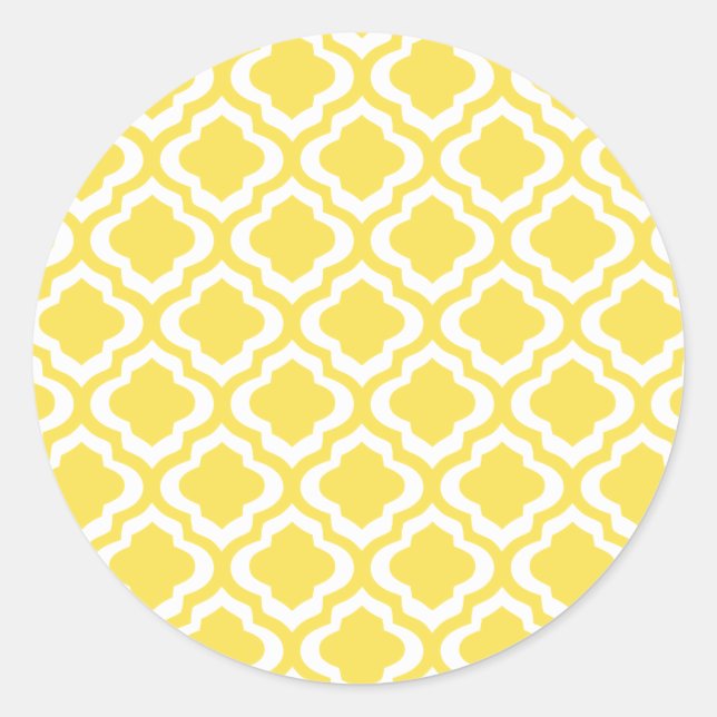 Sticker Rond Elégant Trellis Marocain Jaune Quatrefoil Clover (Devant)