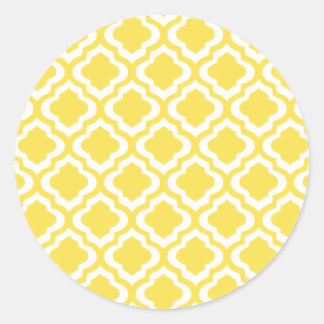 Sticker Rond Elégant Trellis Marocain Jaune Quatrefoil Clover