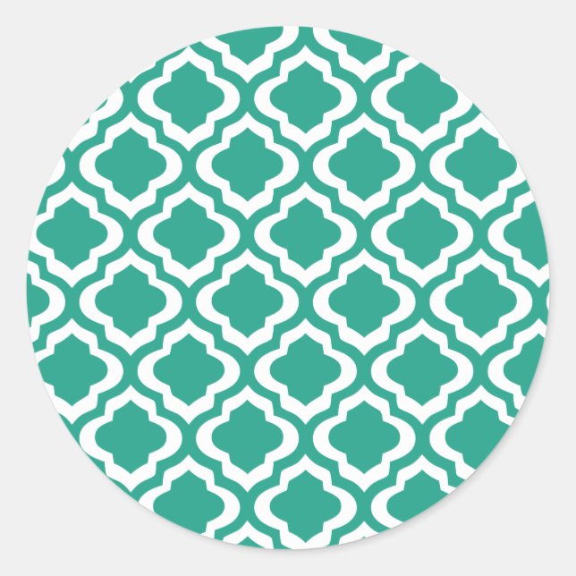 Sticker Rond Élégant Trellis marocain Turquoise Quatrefoil Clov (Devant)