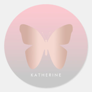 Sticker Rond Elegant, trendy rose gold butterfly