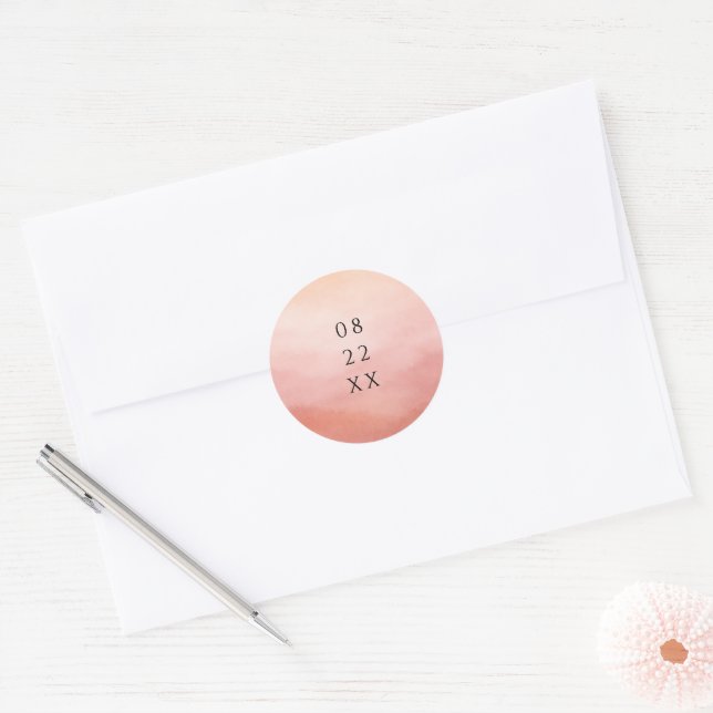 Sticker Rond Elegant Tropical Sunset Watercolor Wedding (Enveloppe)