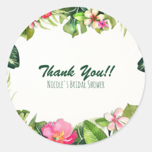 Sticker Rond Elégant Tropics Vert Feuille Floral Aquarelle