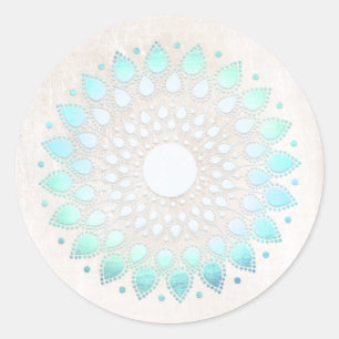 Sticker Rond Elégant Turquoise Floral Lotus Flower Mandala