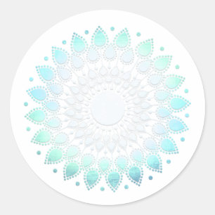 Sticker Rond Elegant Turquoise Floral Lotus White Marble