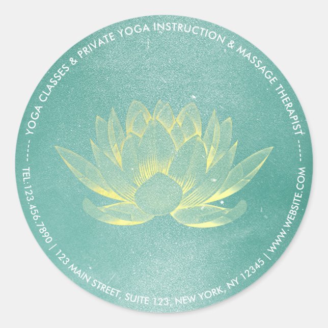 Sticker Rond Élégant Turquoise Gold Lotus YOGA instructeur de m (Devant)