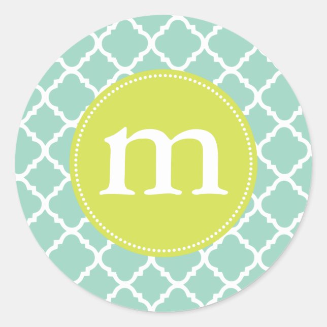 Sticker Rond Elégant Turquoise Maroc Quatrefoil Personnalisé (Devant)