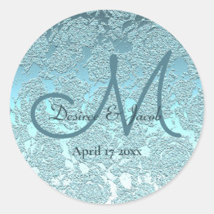 Sticker Rond Élégant Turquoise Vert Mariage Chic Monogramme