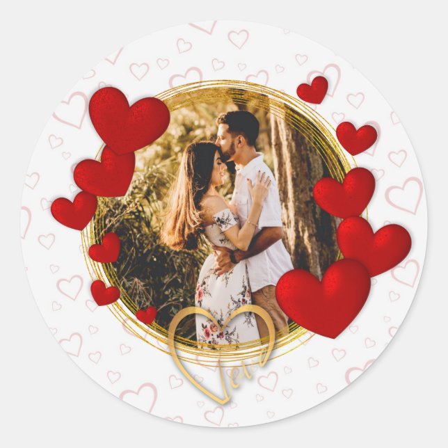 Sticker Rond Élégant Valentines, Amour, Anniversaire Coeur Roug (Devant)