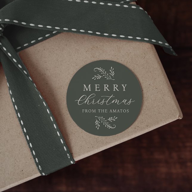 Sticker Rond Élégant Vert Botanique Noël Personnalisé (Créateur téléchargé)