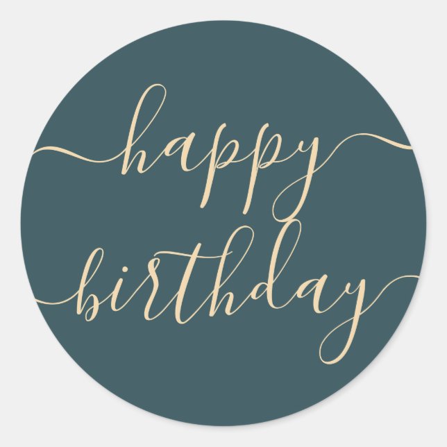 Sticker Rond Elégant Vert Or Beige tendance Joyeux Anniversaire (Devant)