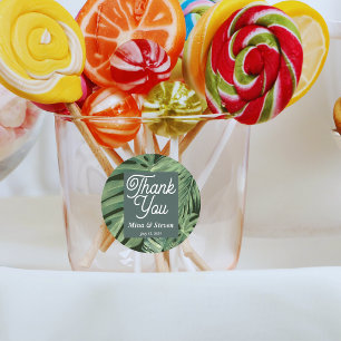 Sticker Rond Elégant vert tropical botanique merci mariage