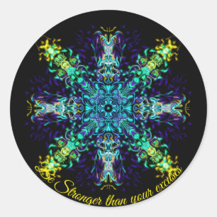 Sticker Rond Elégant vert turquoise boho retro design abstrait