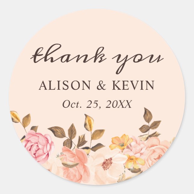 Sticker Rond Élégant Victoria Blush Gold Floral Merci (Devant)