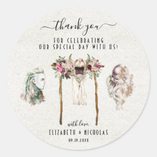Sticker Rond Élégant Viking aquarelle Cadeau de mariage