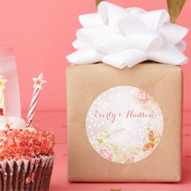 Sticker Rond Élégant Vintage Blush Pink Mariage Roses (Fête)