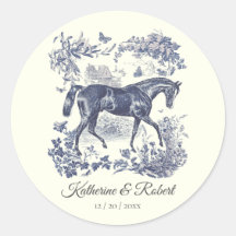 Elégant Vintage Chic Blue Horse Toile Mariage