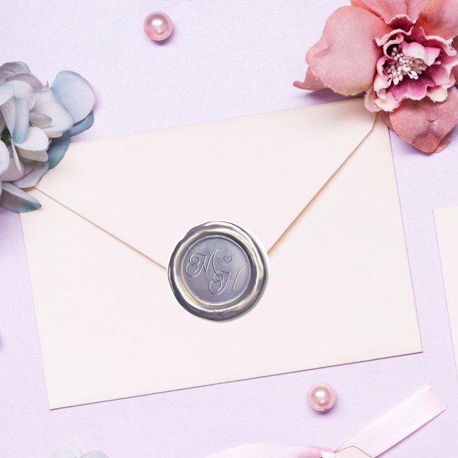 Sticker Rond Élégant Vintage Classy Initials Lavender Mariage (Créateur téléchargé)