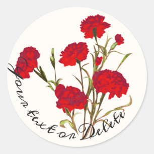 Sticker Rond Elégant Vintage Floral Carnation rouge sur mesure