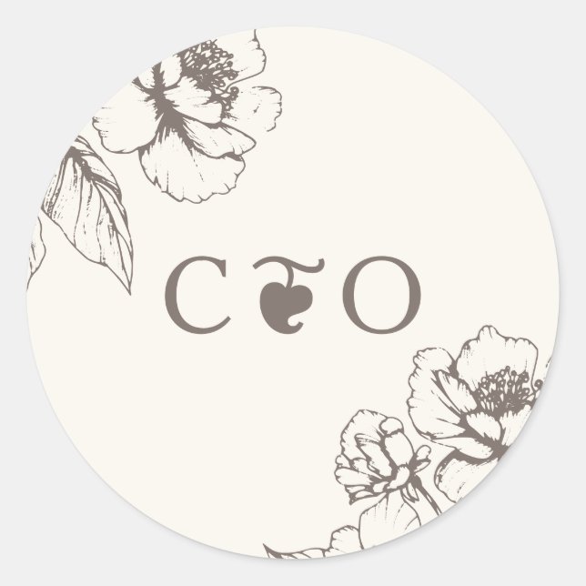 Sticker Rond Élégant Vintage jardin fleuri Initiales Mariage (Devant)