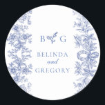 Sticker Rond Élégant Vintage Rustique Français Bleu Mariage Flo<br><div class="desc">Un élégant design vintage de monogramme à fleurs bleues françaises mariage. Un design monogrammé simple qui utilise vos initiales pour créer un monogramme classique élégant. Un charmant design mariage de style vintage bleu et blanc avec une typographie de script classique. Un design élégant autocollant mariage de fleurs avec des éléments...</div>