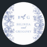 Sticker Rond Élégant Vintage Rustique Français Bleu Mariage Flo<br><div class="desc">Un élégant design vintage de monogramme à fleurs bleues françaises mariage. Un design monogrammé simple qui utilise vos initiales pour créer un monogramme classique élégant. Un charmant design mariage de style vintage bleu et blanc avec une typographie de script classique. Un design élégant autocollant mariage de fleurs avec des éléments...</div>