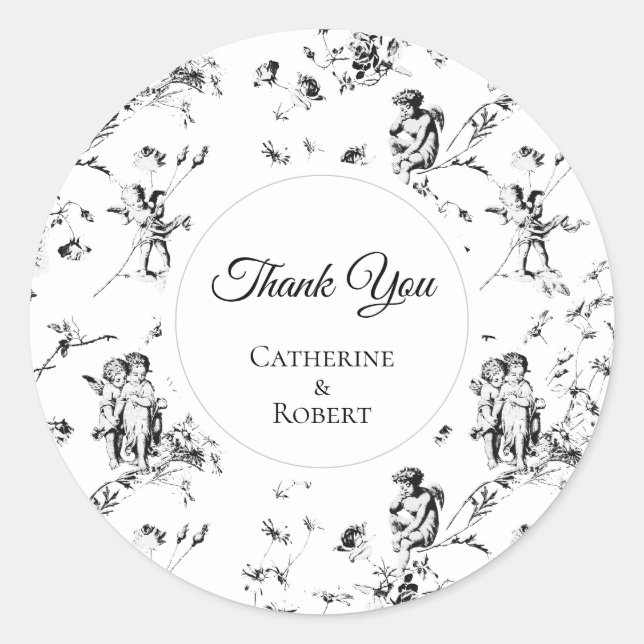 Sticker Rond Élégant Vintage Toile Cupid Anges Remerciment (Devant)