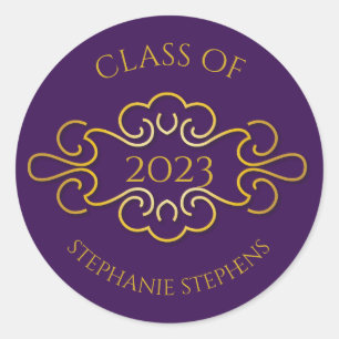Sticker Rond Élégant violet   Gold Flourish Classe de l'année N