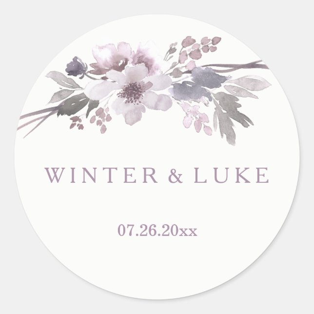 Sticker Rond Élégant violet hiver gris mariage Favoriser Sticke (Devant)