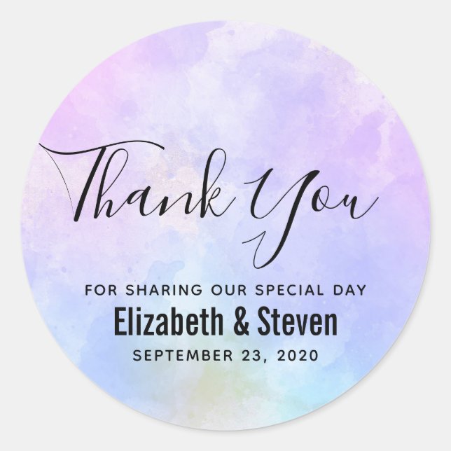 Sticker Rond Elégant violet rose bleu Mariage d'aquarelle Merci (Devant)