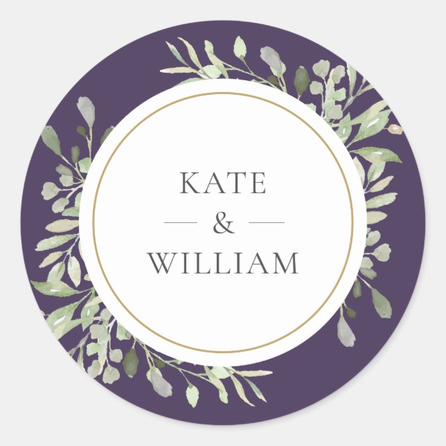 Sticker Rond Elégant violet vert Mariage Gold Favoriser (Devant)