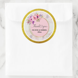 Sticker Rond Elegant Watercolor Floral Thank You Wedding