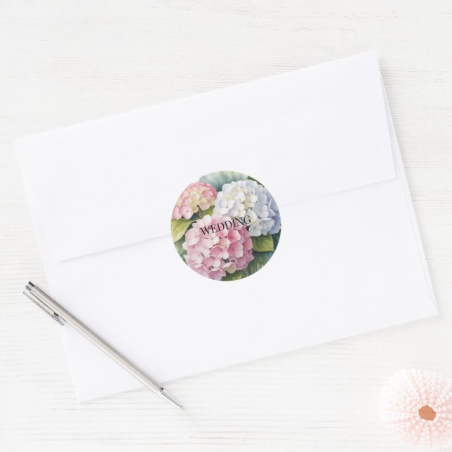 Sticker Rond Elegant Watercolor Hydrangea Wedding (Enveloppe)