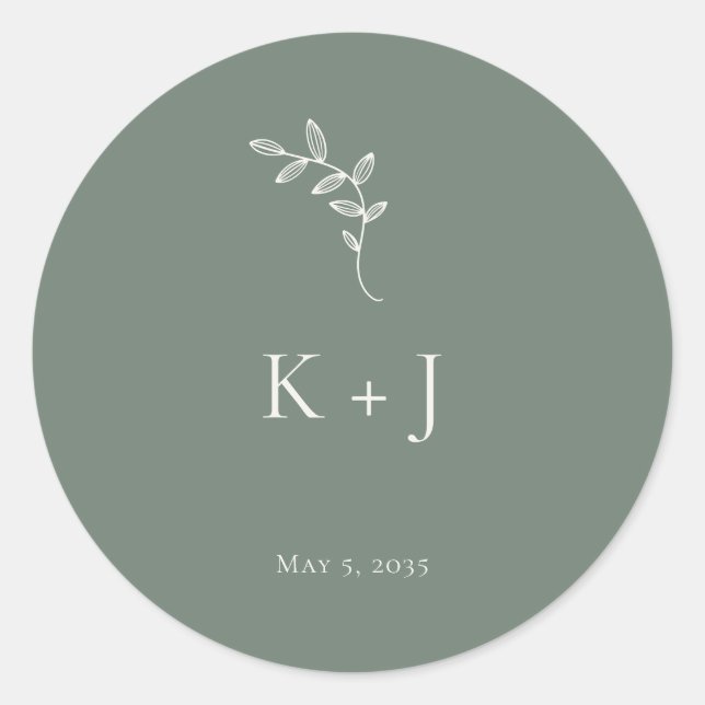 Sticker Rond Elegant Wedding Minimal Sage Green Envelope Seal (Devant)