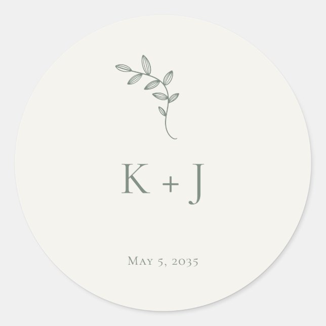 Sticker Rond Elegant Wedding Minimal Sage Green Envelope Seal (Devant)