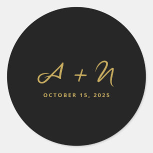 Sticker Rond Élégant Whimsical Black et Mariage de Monogramme O