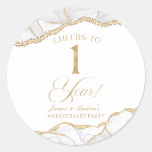 Sticker Rond Elégant White Gold Agate 1er Anniversaire