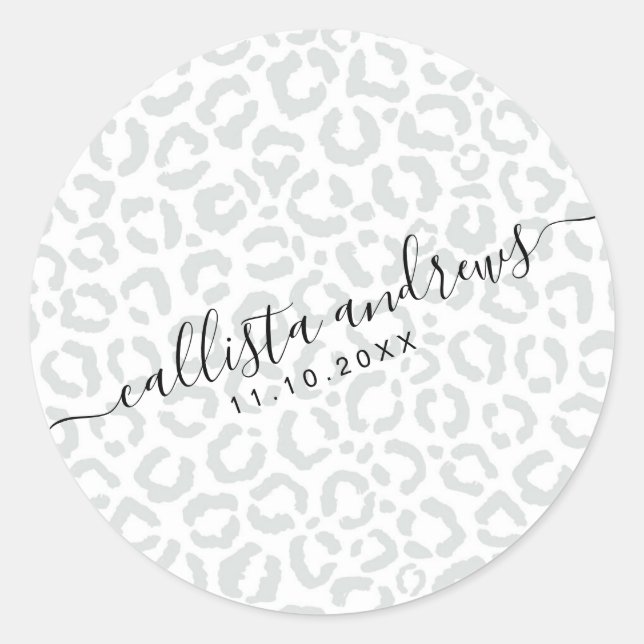 Sticker Rond Elegant White Gray Leopard Cheetah Animal Print (Devant)