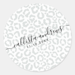 Sticker Rond Elegant White Gray Leopard Cheetah Animal Print