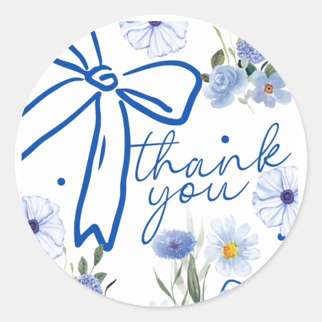Sticker Rond Elegant wildflower blue bridal shower thank you (Devant)